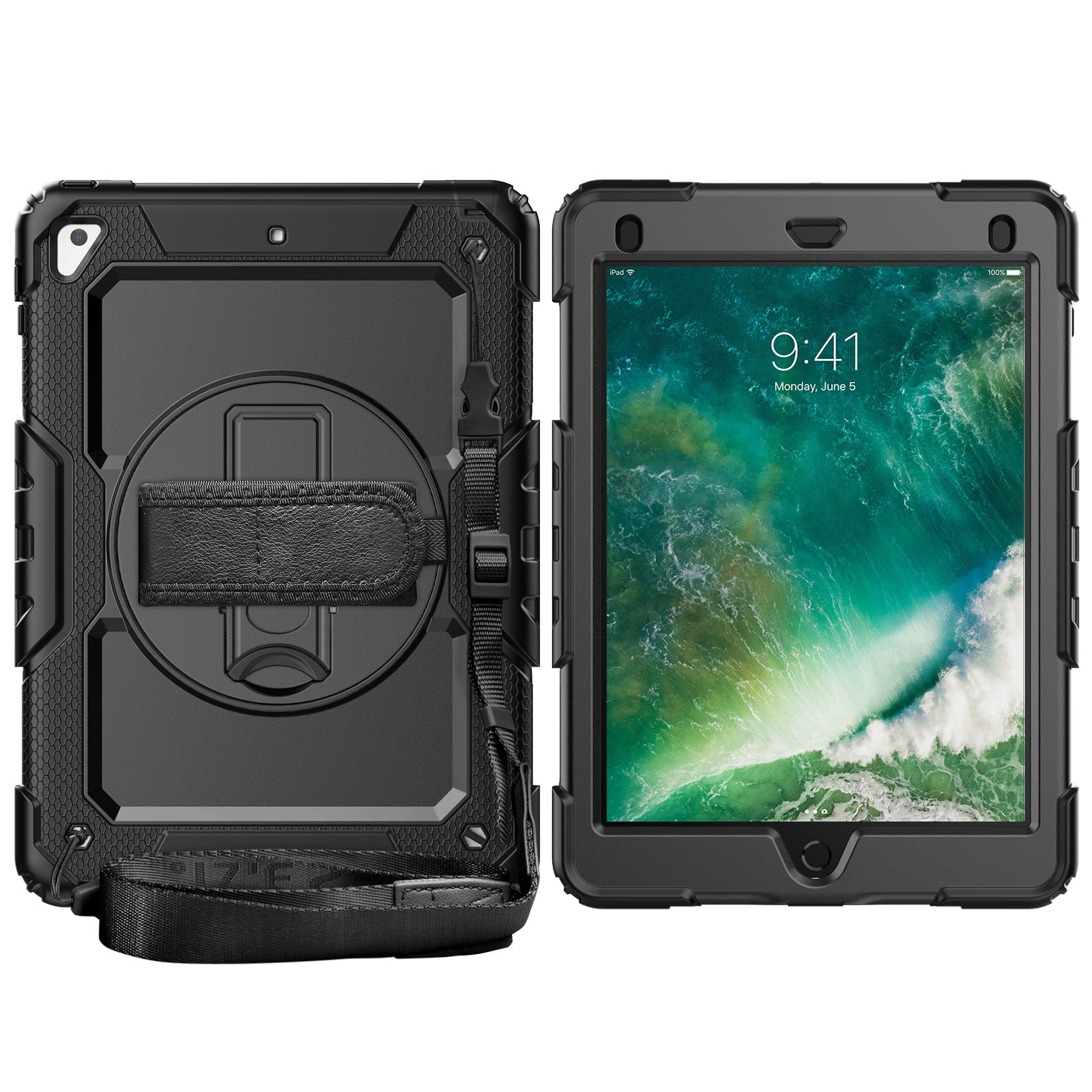 iPad 6th/5th Gen Rugged Tablet Case 9.7 Inch with Hand Strap