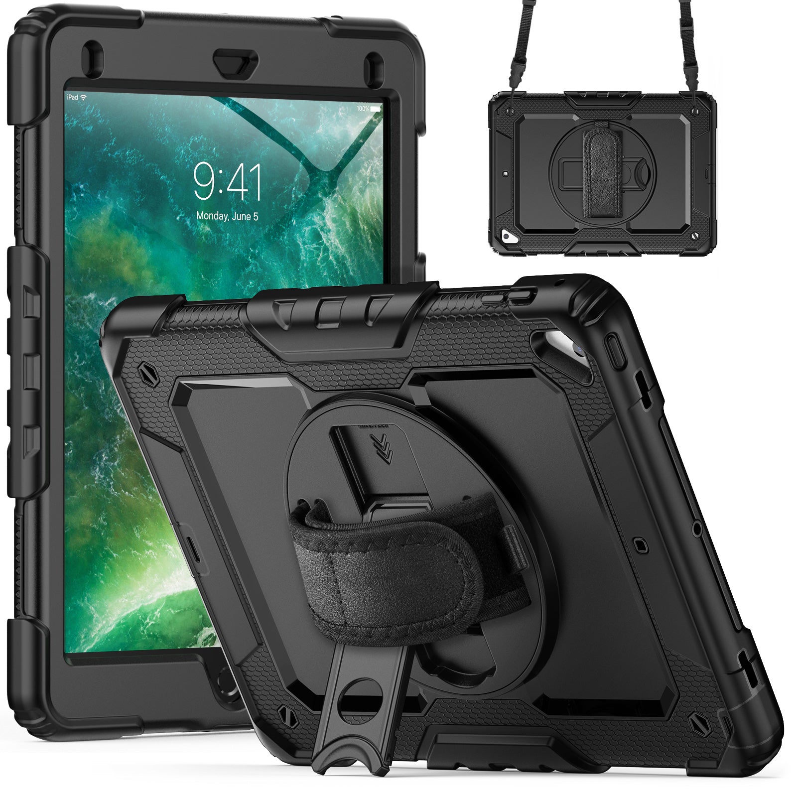 iPad 6th/5th Gen Rugged Tablet Case 9.7 Inch with Hand Strap
