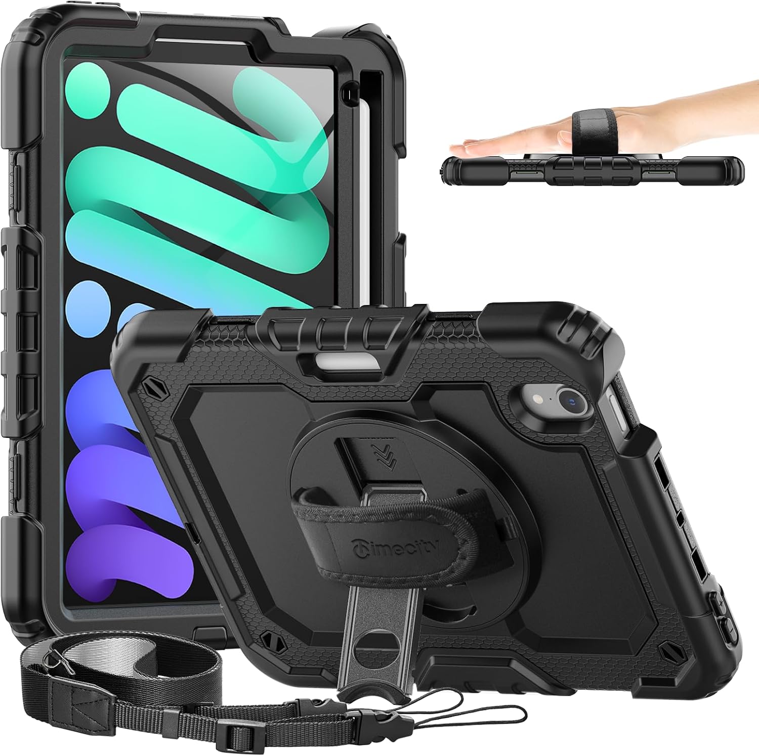 iPad Mini (A17 Pro/6th Gen) 8.3 Inch Rugged Tablet Case with Hand Strap